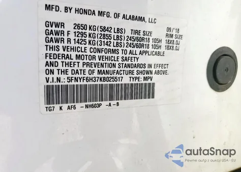 2019 Honda Pilot Ex from USA, damaged, VIN 5FNYF6H37KB025517